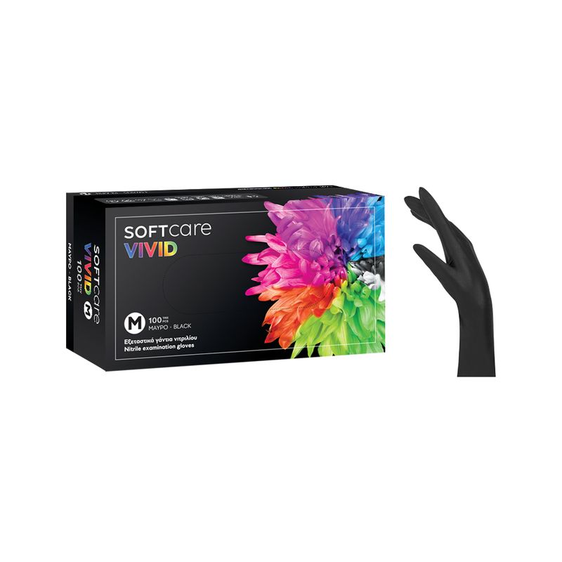 Γάντια Νιτριλίου Soft Care Vivid- Χωρίς πούδρα Μαύρο