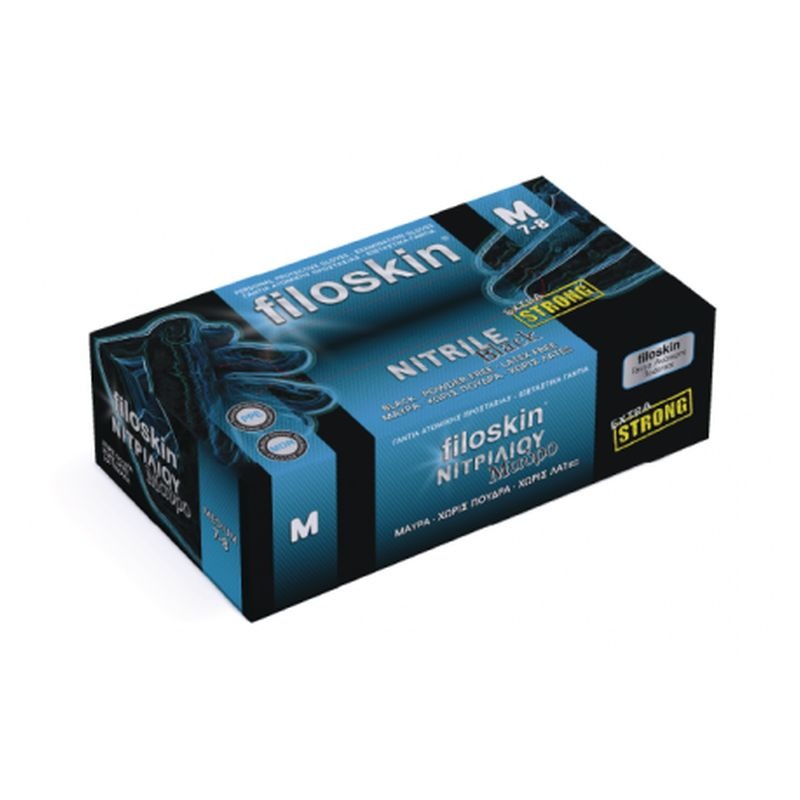 Γάντια Νιτριλίου Filoskin Extra Strong Μαύρα Χωρίς Πούδρα